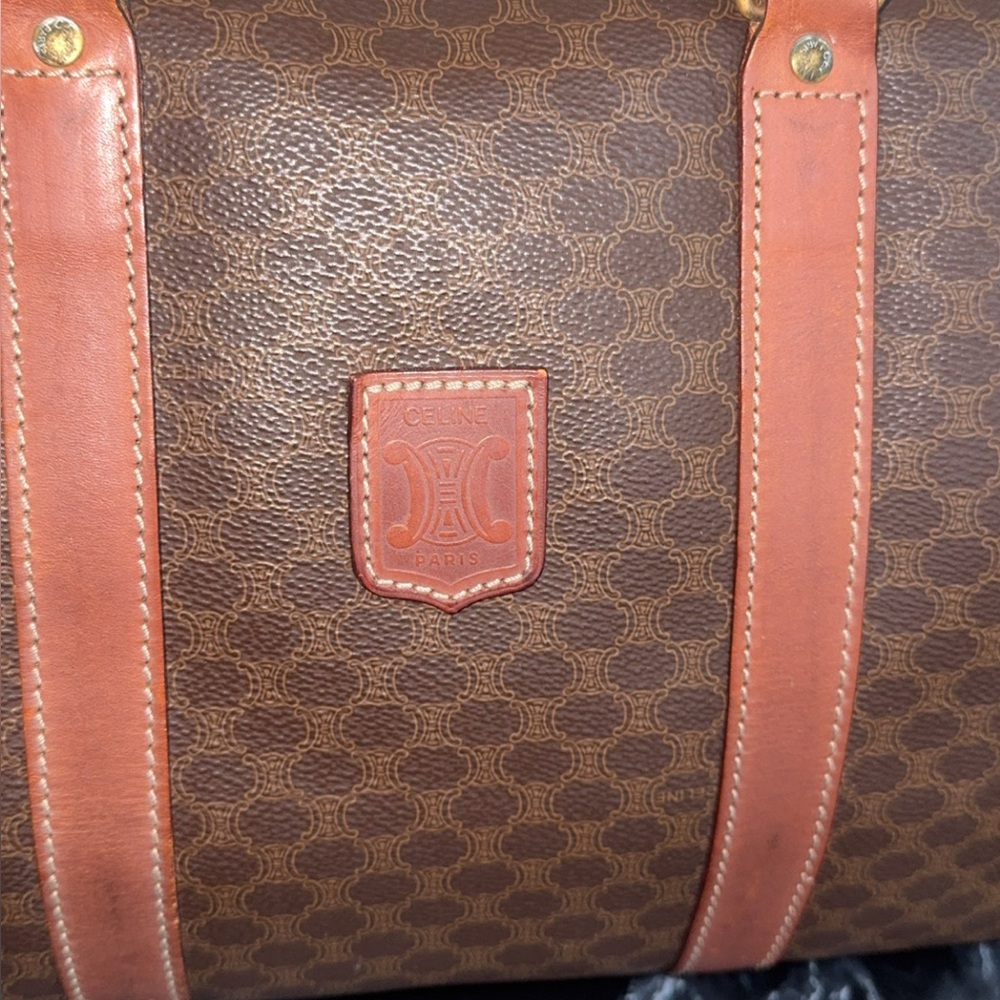 CELINE MACADAM PATTERN BOSTON BAG BROWN PVC GOLD w/ KEY LOCK AUTHENTIC - Picture 5 of 15